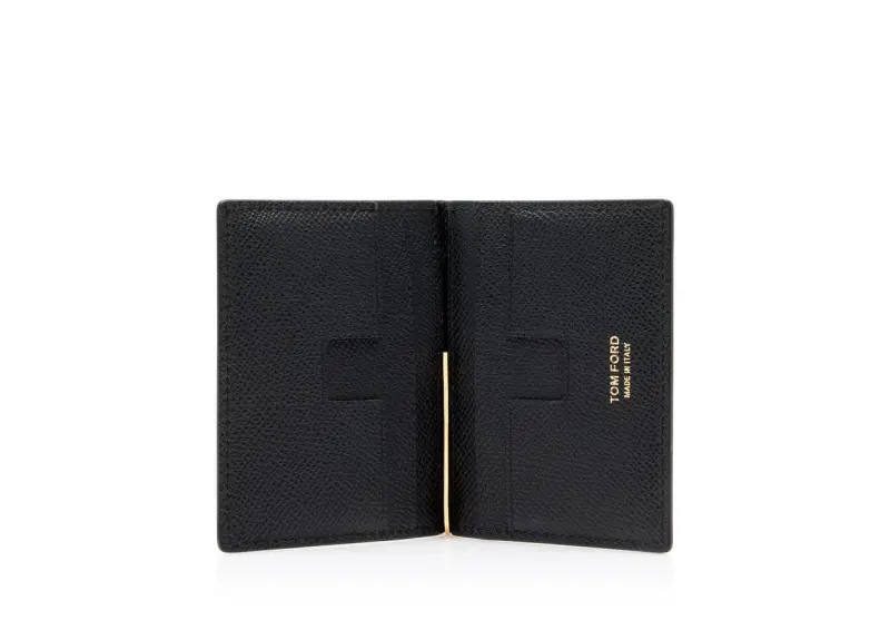 SMALL GRAIN LEATHER FOLDING MONEY CLIP CARDHOLDER BLACK online
