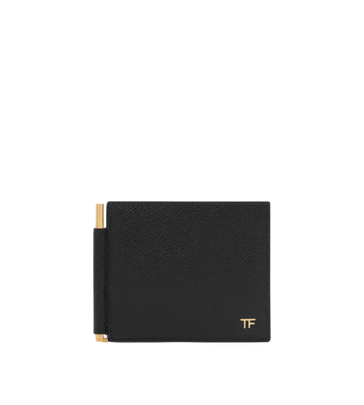 SMALL GRAIN LEATHER MONEY CLIP WALLET BLACK online