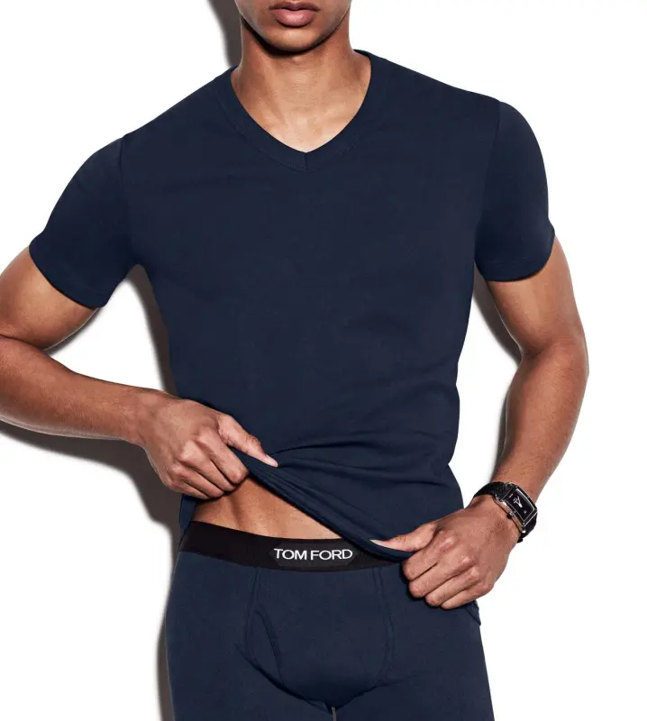 COTTON V-NECK T-SHIRT NAVY online