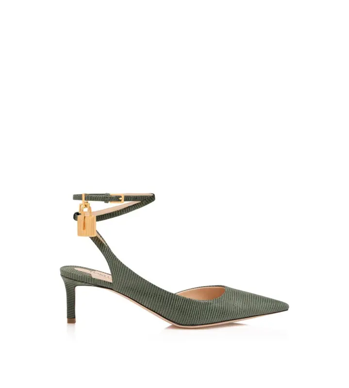 LIZARD-EFFECT SUEDE LEATHER PADLOCK SLINGBACK LAUREL GREEN online