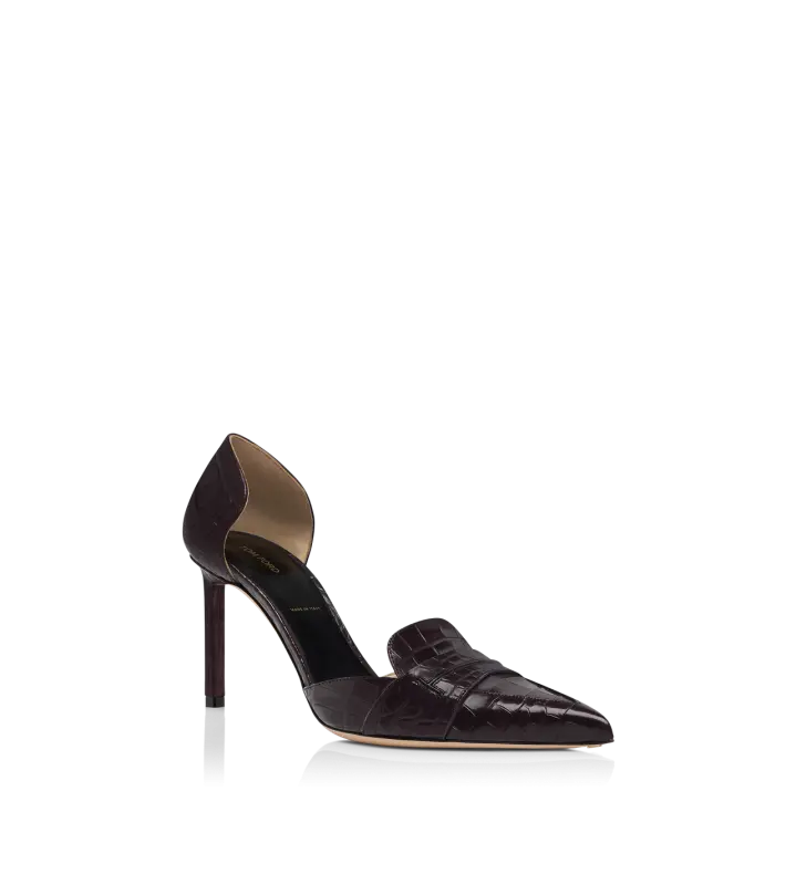 SHINY STAMPED CROCODILE LEATHER EVA D'ORSAY PUMP ESPRESSO online