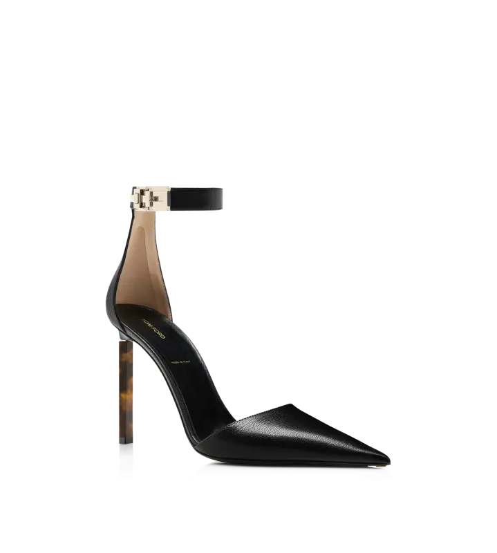 SUPPLE GRAIN LEATHER T LATCH ANKLE STRAP PUMP BLACK online