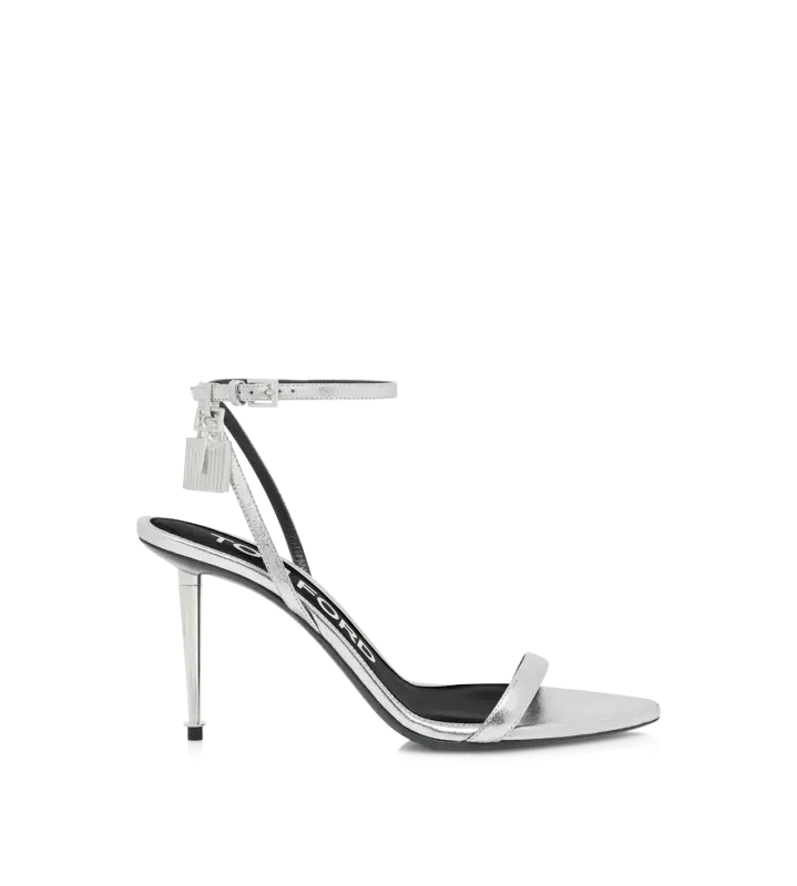 LAMINATED NAPPA LEATHER PADLOCK SANDAL SILVER online